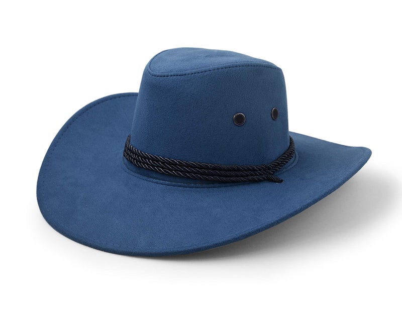 UltraKey Cowboy Hat, Sun Hat Faux Felt Leather Suede Travel Cap Western Hat Outdoor Sun Protect Nayv Navy - Image 5